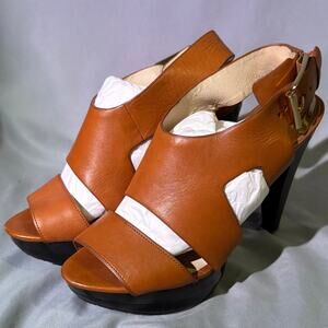 Michael Kors Tan Leather Platform Heels Size 7.5 – Slingback Peep Toe